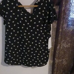 Sweet Rain Black and White Butterfly Blouse